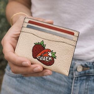 Coach Cream Card Holder with Strawberry Design